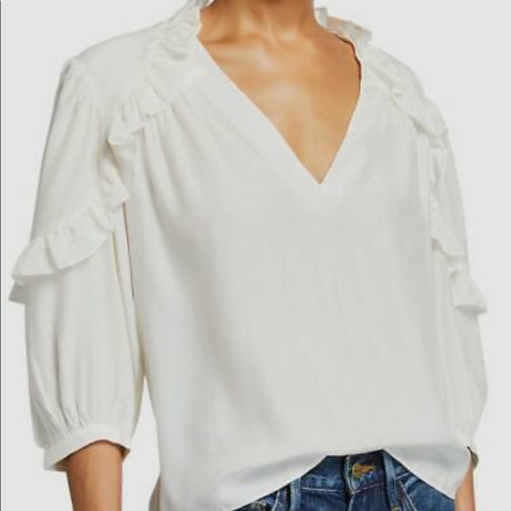 NEW FRAME White Ruffle Cali Silk Blouse Top
